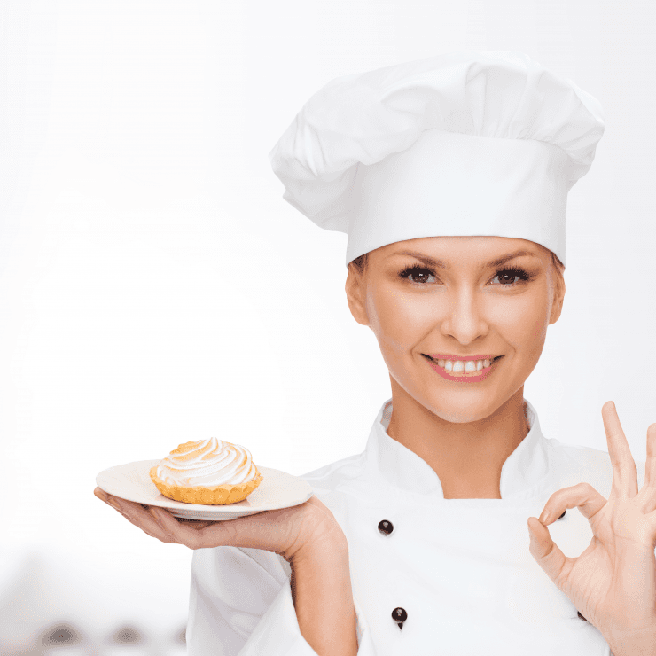 women with a litle pie